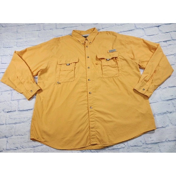 Columbia PFG MENS SIZE XL Pockets Orange Vented Button Fishing Shirt Nylon Y2K - Picture 1 of 10